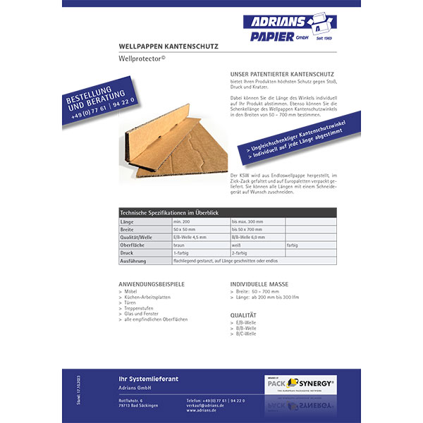 UNSER PATENTIERTER KANTENSCHUTZ bietet Ihren Produkten höchsten Schutz gegen Stoß, Druck und Kratzer.